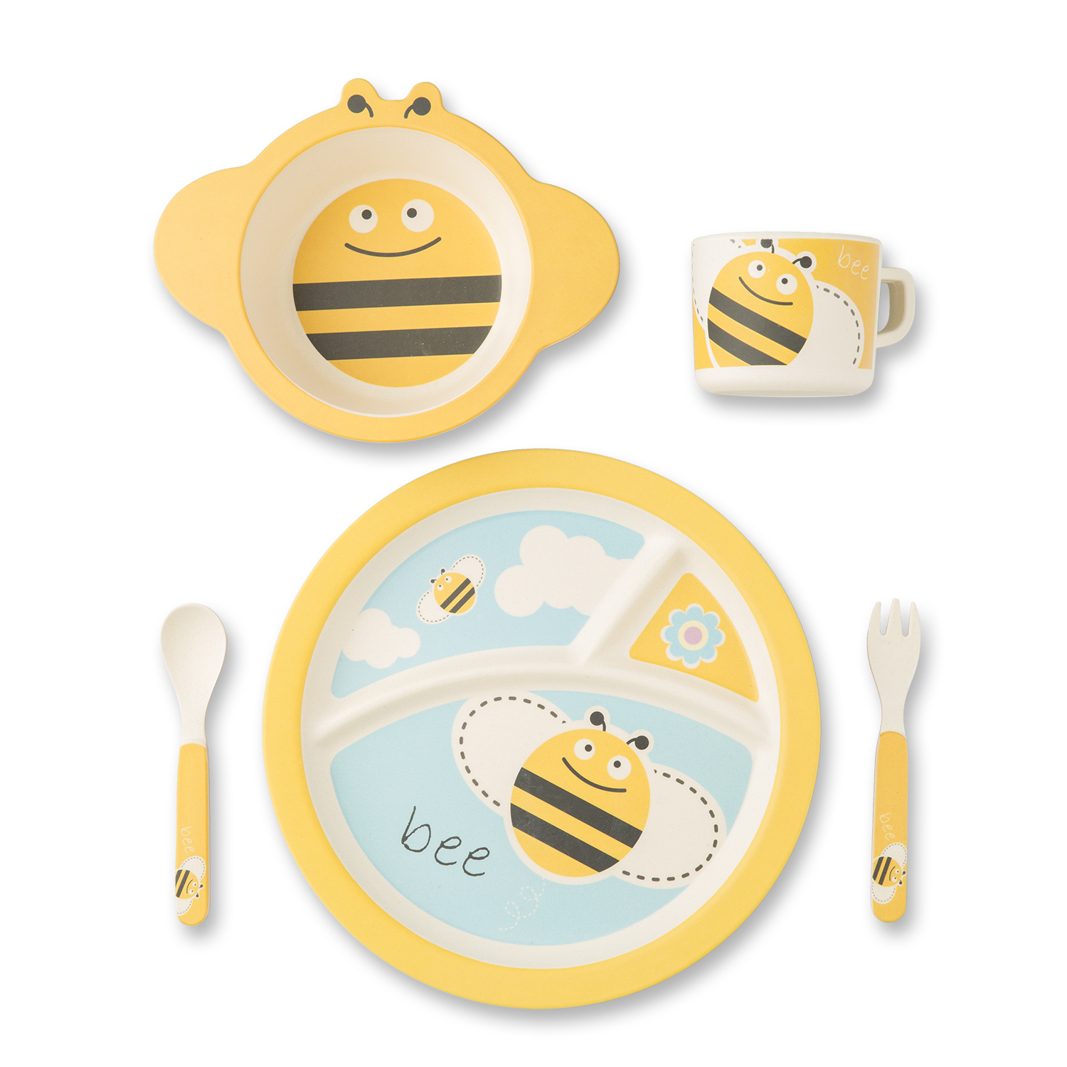 瑞典原产Virgel Technology儿童餐具卡通餐具五件套 蜜蜂黄色