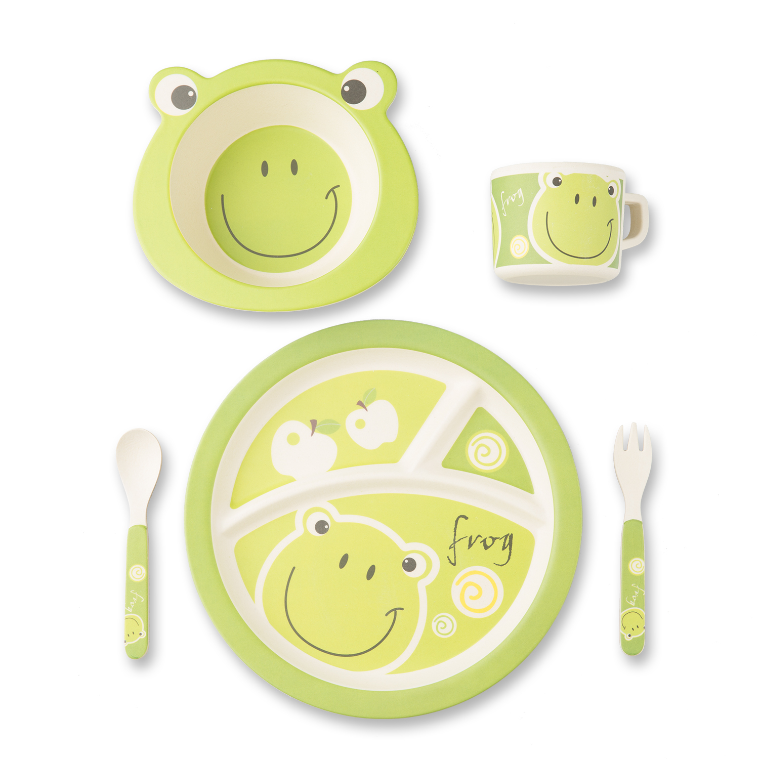 瑞典原产virgeltechnology儿童餐具卡通餐具五件套青蛙绿色