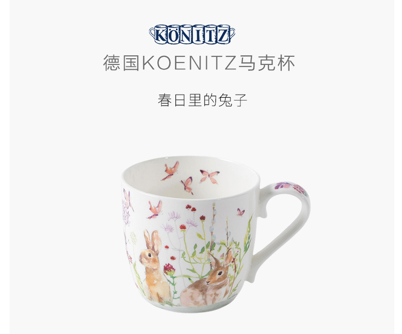 德国原产KOENITZ骨瓷杯瓷器马克杯春日里的兔子450ml 夏季的海豹