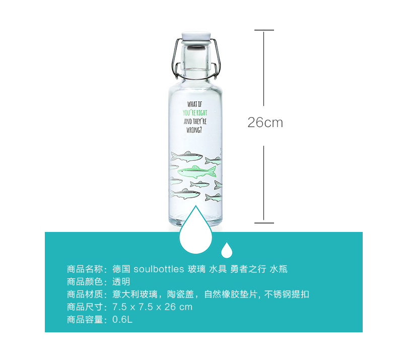 德国原产soul bottles玻璃水瓶水具玻璃瓶子 勇者之行 透明