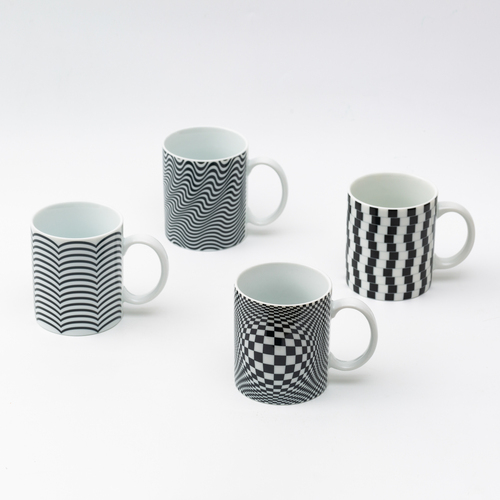 德国原产Könitz陶瓷杯咖啡杯水杯 视觉幻象马克杯4件套 黑花
