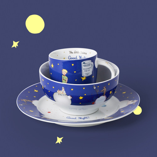 德国原产Könitz酷尼子英语版小王子杯碟碗餐具三件套 宝蓝