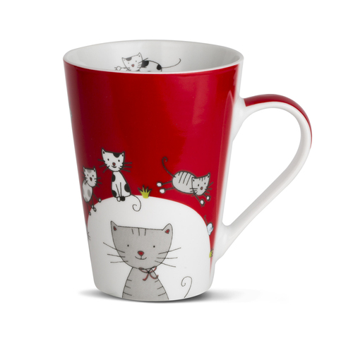 德国原产Könitz水杯陶瓷杯马克杯 可爱猫咪420ml 大红