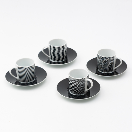 德国原产Könitz水杯咖啡杯马克杯 视觉幻象咖啡杯4件套 黑花