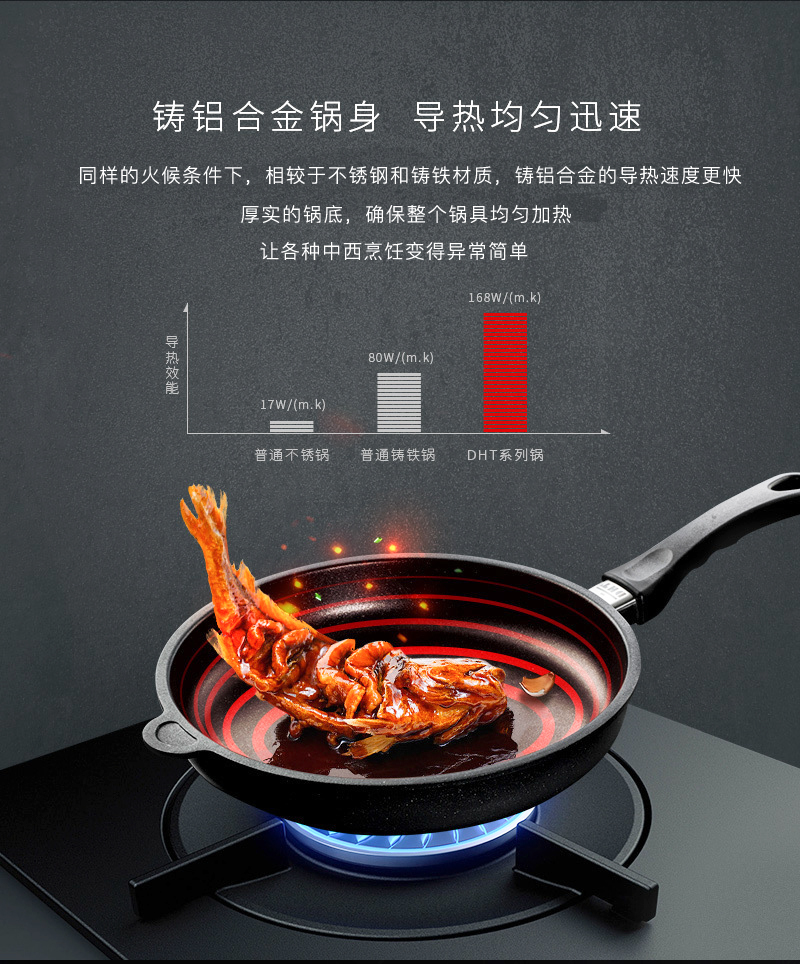 德国原产DHT精铸铝合金Lotan涂层不粘煎锅燃气款26cm送锅盖 黑色