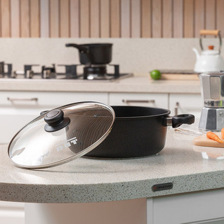 德国原产DHT精铸铝合金Lotan涂层不粘双耳汤锅26cm 送锅盖