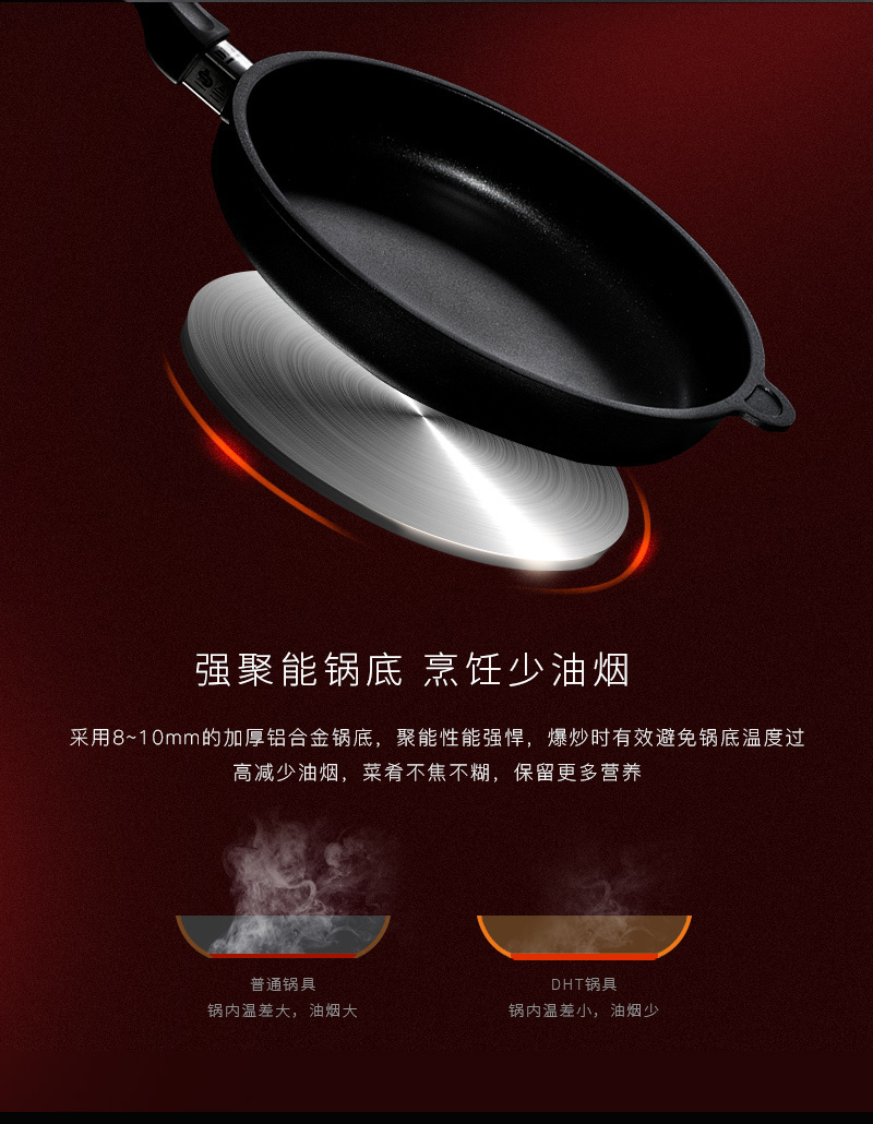 德国原产DHT精铸铝合金Lotan涂层不粘煎锅燃气款28cm送锅盖 黑色