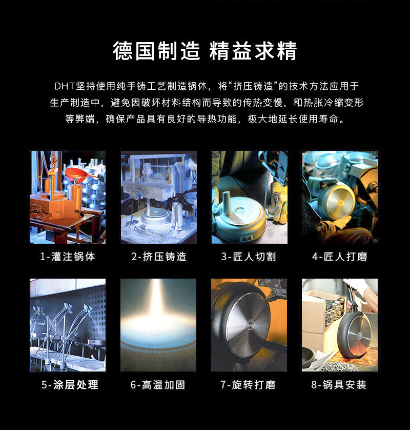 德国原产DHT精铸铝合金Lotan涂层不粘煎锅燃气款26cm送锅盖 黑色