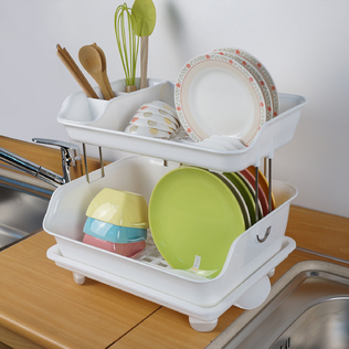 韩国原产CHANGSIN360°自动排水健康沥水架双层置物碗碟架