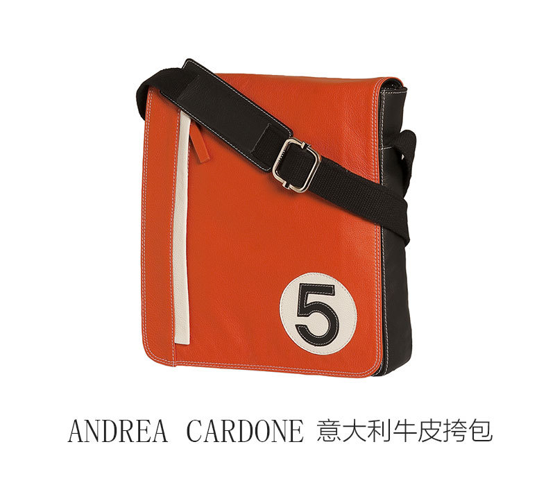 意大利原产andrea cardone 男士牛皮斜挎包单肩包休闲包 橙色