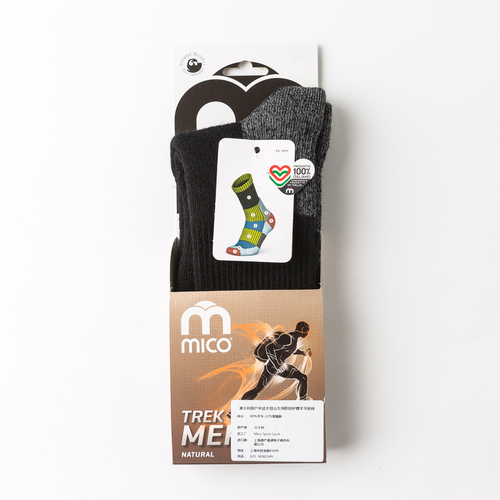 意大利原产MICO户外徒步登山专用防扭护踝羊毛运动袜短袜袜子 黑色 S