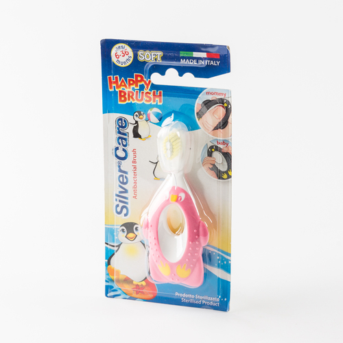 意大利原产SilverCare婴儿HAPPY Brush软毛牙刷6/36个月 粉色