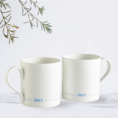 英国原产Jin DESIGNS骨瓷咖啡杯马克杯水杯2件装 hers图案