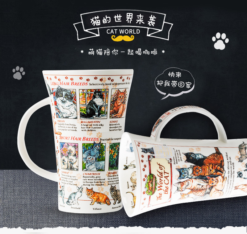 英国DUNOON丹侬峡谷型骨瓷马克杯猫的世界 蓝色礼盒