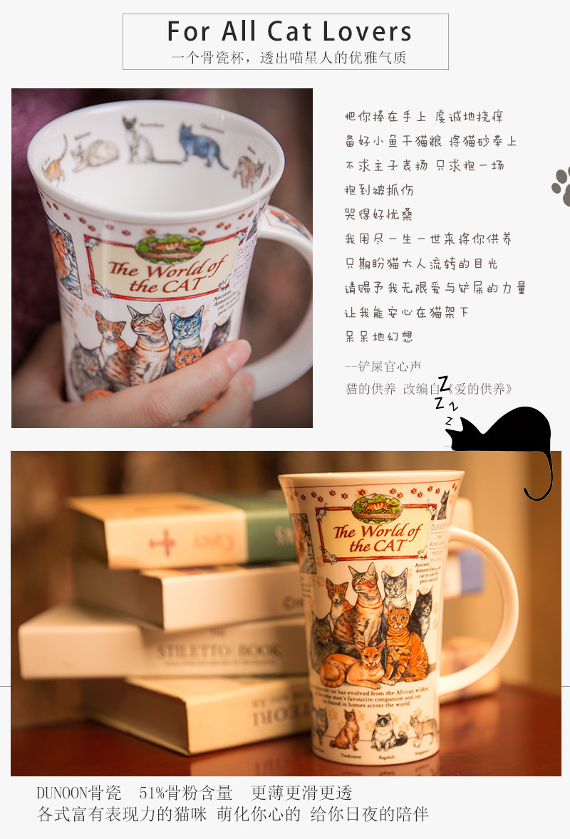 英国DUNOON丹侬峡谷型骨瓷马克杯猫的世界 蓝色礼盒