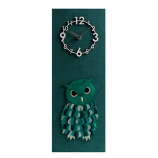 韩国原产dawon deco手绘3D绿色猫头鹰挂钟 家用室内挂钟