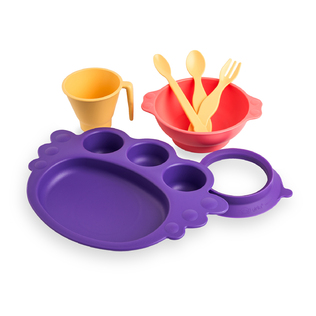 韩国原产Uinlui甘蔗儿童餐具吸垫式宝宝餐具套装7件套