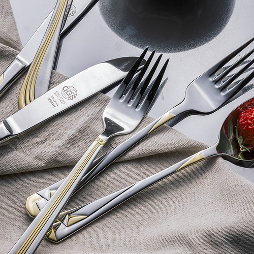 德国原产GGS不锈钢餐具套装Bianca镀金刀叉勺立体折页 银色镀金