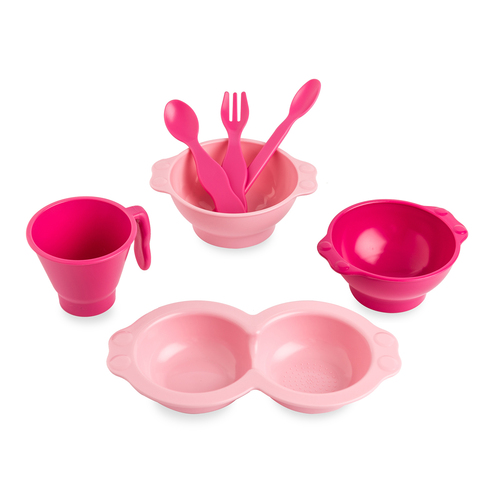 韩国原产Uinlui甘蔗儿童餐具宝宝餐具创意餐具套装7件套 粉红