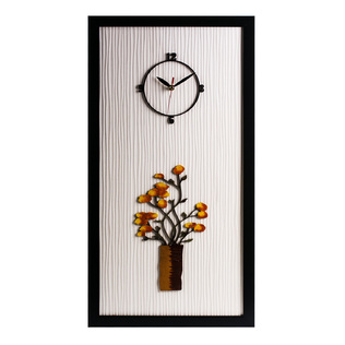 韩国原产dawon deco手绘3D黄土色陶花瓶相框挂钟创意挂钟