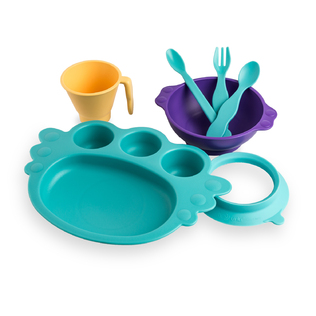 韩国原产Uinlui甘蔗儿童餐具吸垫式宝宝餐具套装7件套