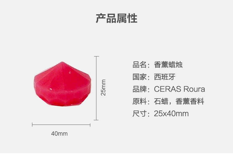 西班牙原产CERAS Roura香薰蜡烛自然香薰 25x40mm(5个装) 薄荷