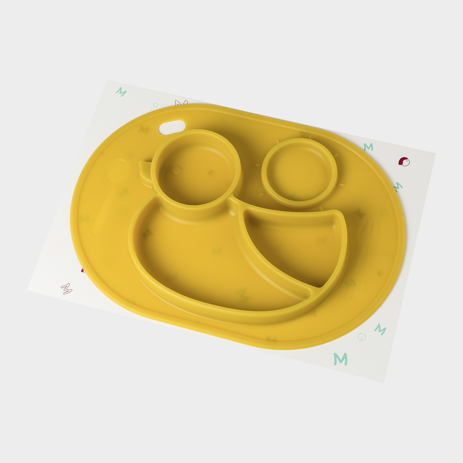 韩国原产Mathos Loreley一体式硅胶餐盘防滑餐垫小鸭子 黄绿色