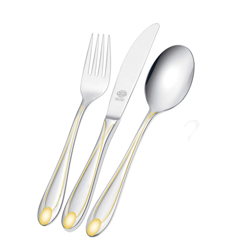德国原产GGS餐具套装Monika 不锈钢刀叉勺 镀金图案 银色镀金