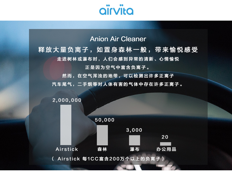 韩国原产airvita Airstick负离子空气净化器车用除味器 黑色