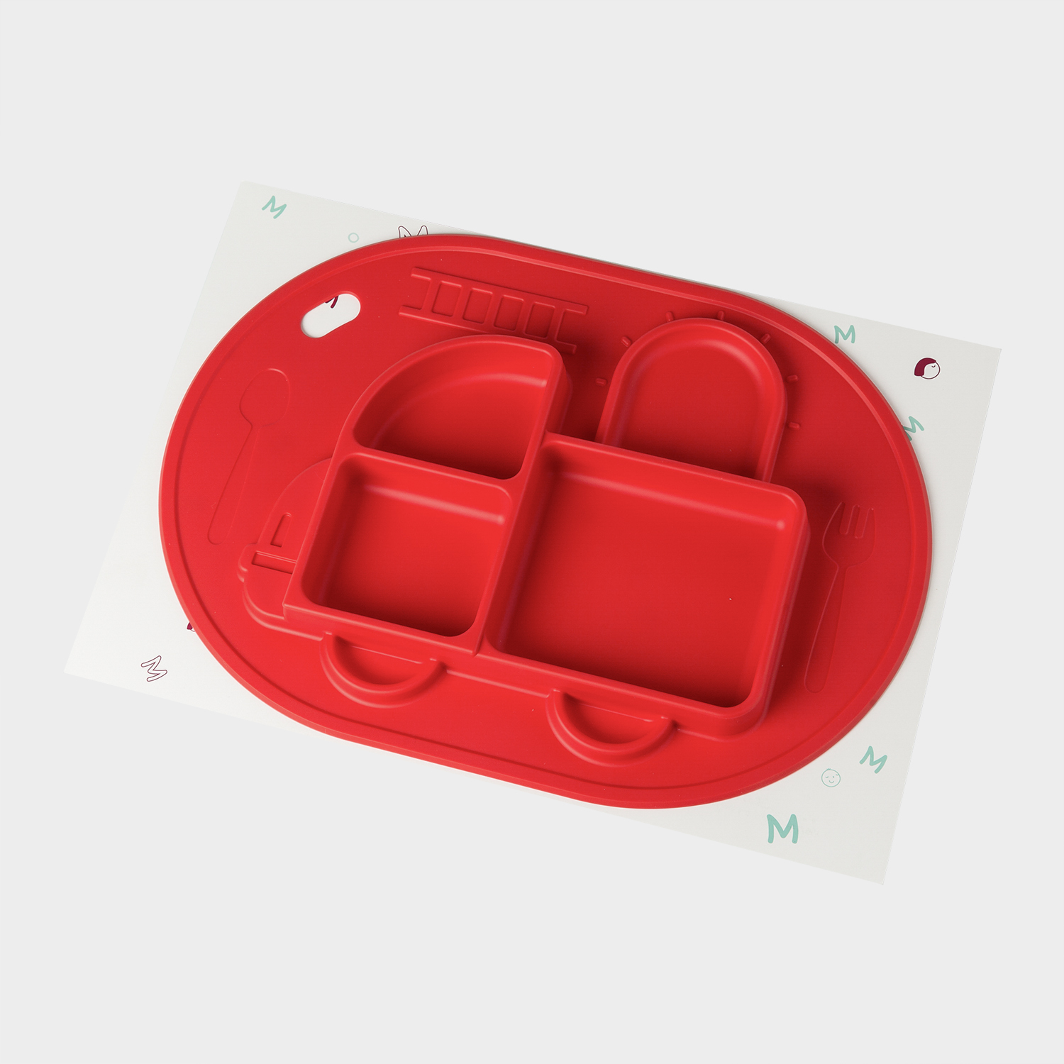 韩国原产Mathos Loreley一体式硅胶餐盘防滑餐垫汽车形状