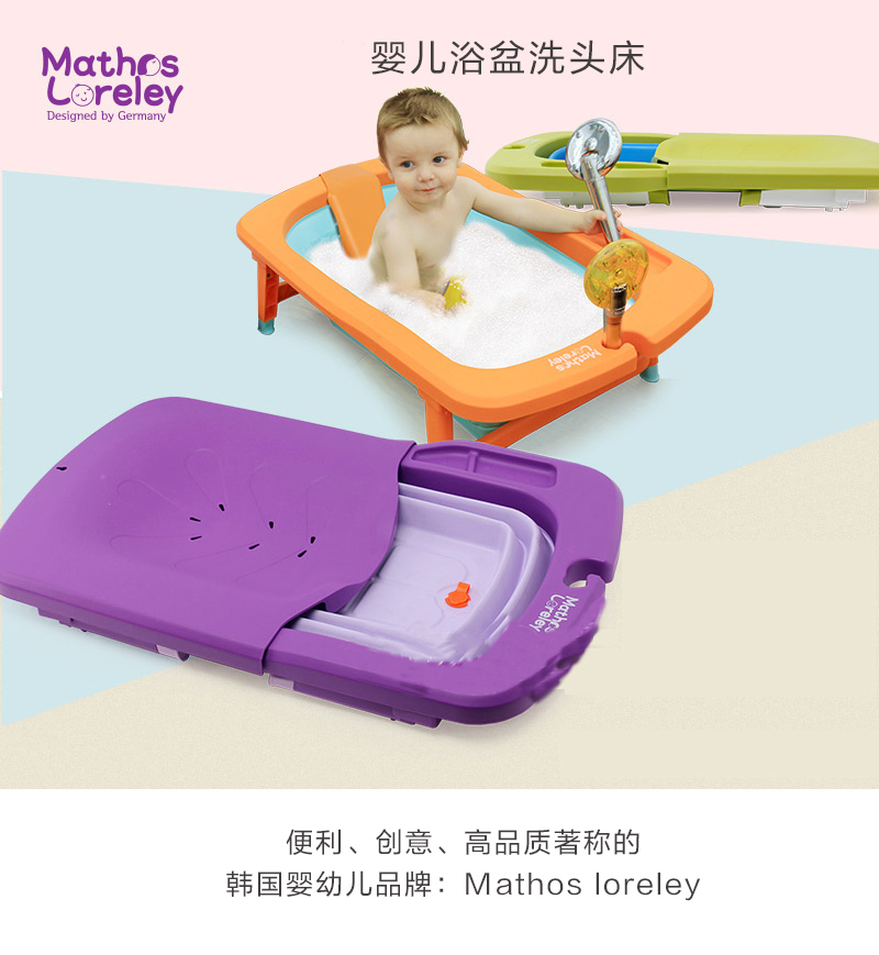 韩国原产Mathos Loreley婴儿洗头床宝宝洗头躺床澡盆配套 绿色