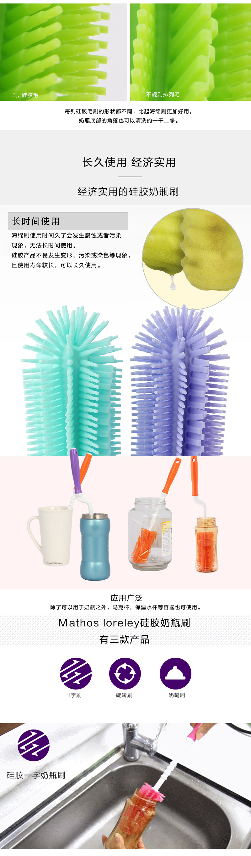 韩国原产Mathos Loreley婴儿奶瓶清洁刷奶嘴清洗刷套装 湖蓝