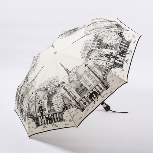 法国原产Guy de Jean女士自动开合折叠晴雨伞遮阳伞 公园漫步 黑白