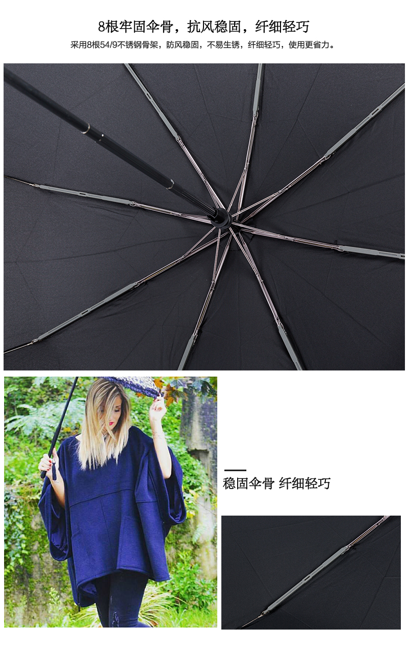 法国原产Guy de Jean太阳伞自动开合折叠晴雨伞防晒SPF50+ 黑色