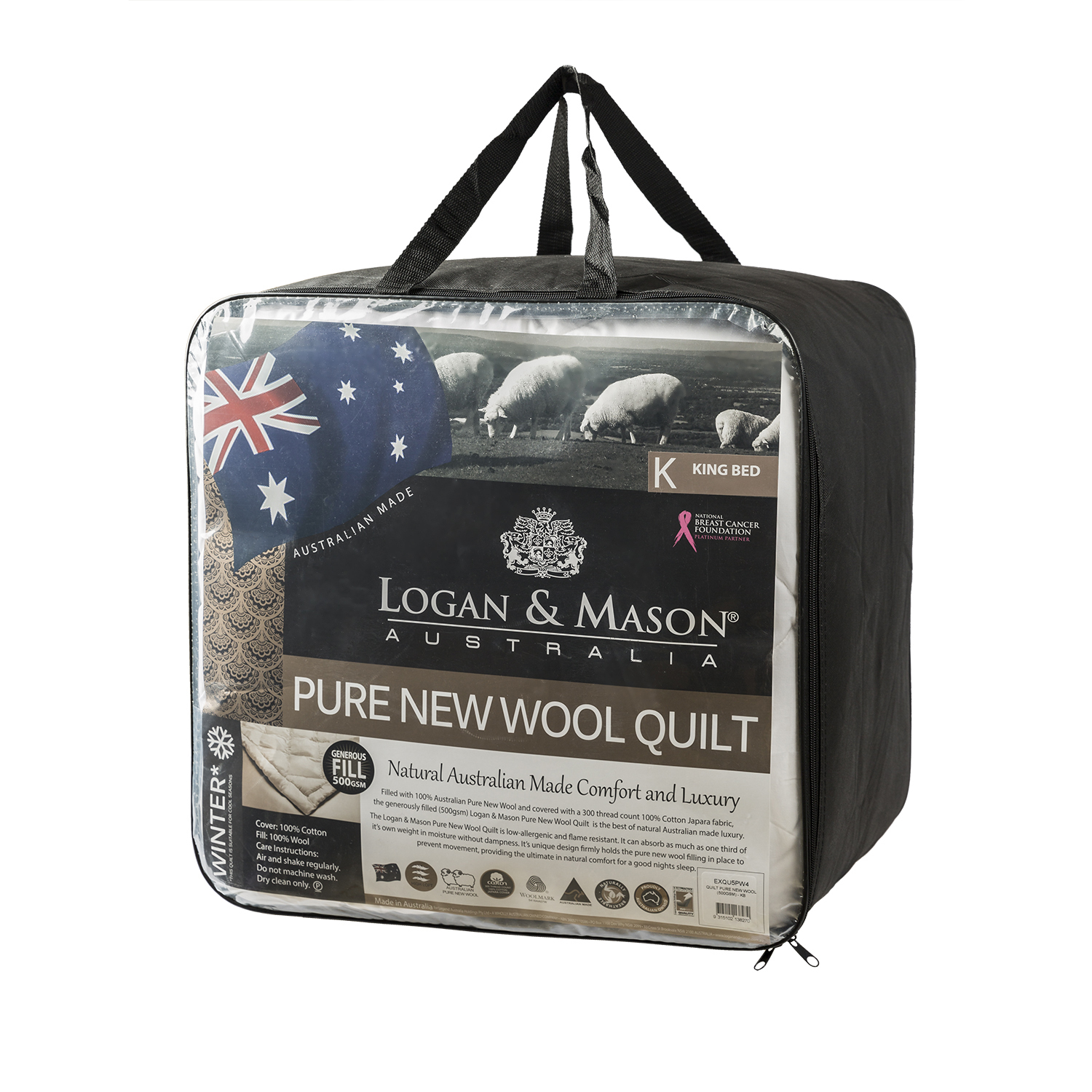 澳大利亚原产LOGAN & MASON纯羊毛冬被羊毛被子500gsm 白色 King Bed国王：245cm x 210cm