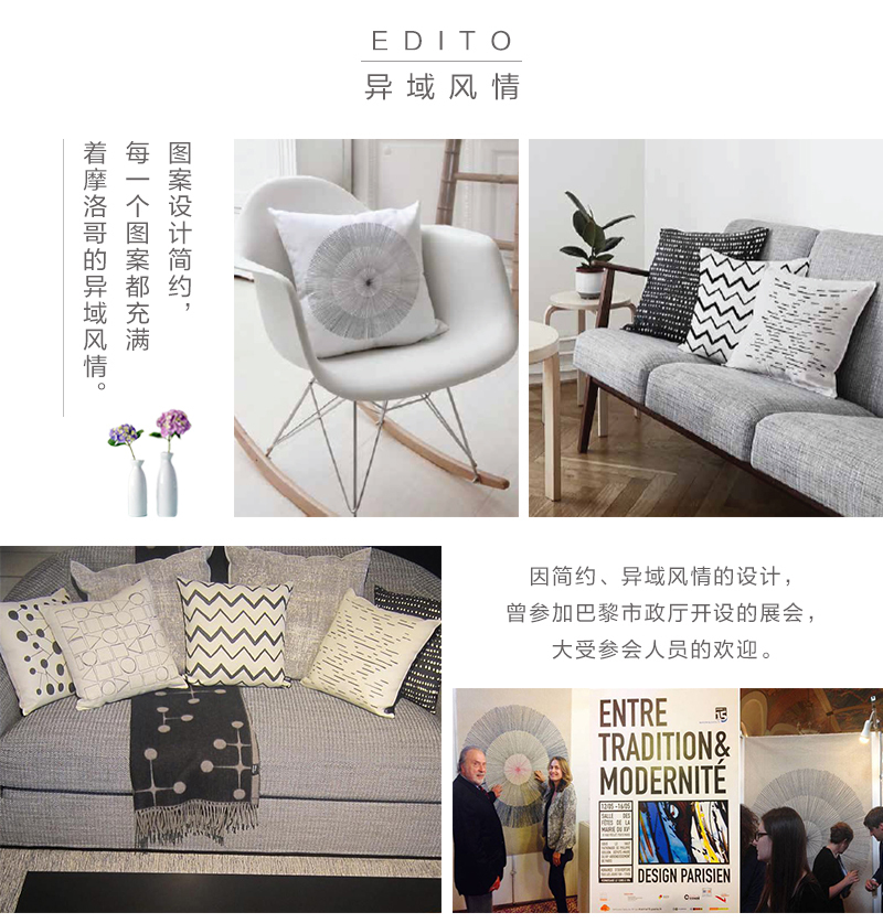 法国原产EDITO简约抱枕靠枕靠垫雪花45x45cm 黑白