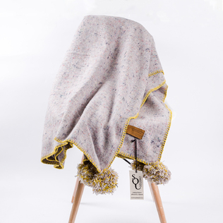 澳大利亚原产SQ STUDIO澳洲羊毛毛球披肩毯子盖毯