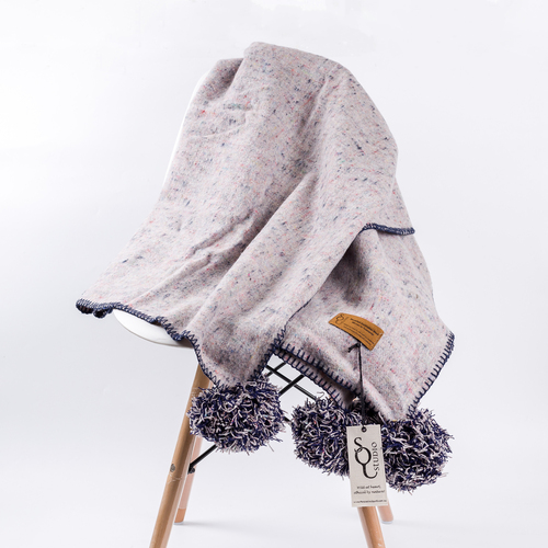 澳大利亚原产SQ STUDIO澳洲羊毛毛球披肩毯子盖毯 浅灰