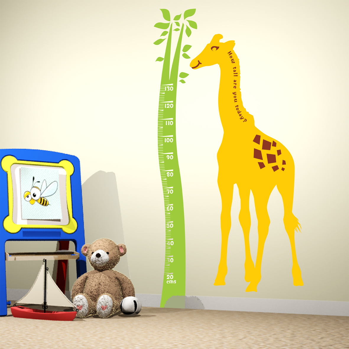 英国原产The Bright Blue Pig儿童房长颈鹿身高图表墙贴