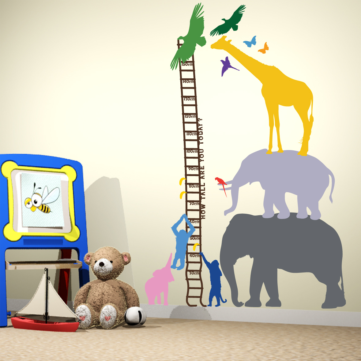 英国原产The Bright Blue Pig儿童房13只动物高度图墙贴