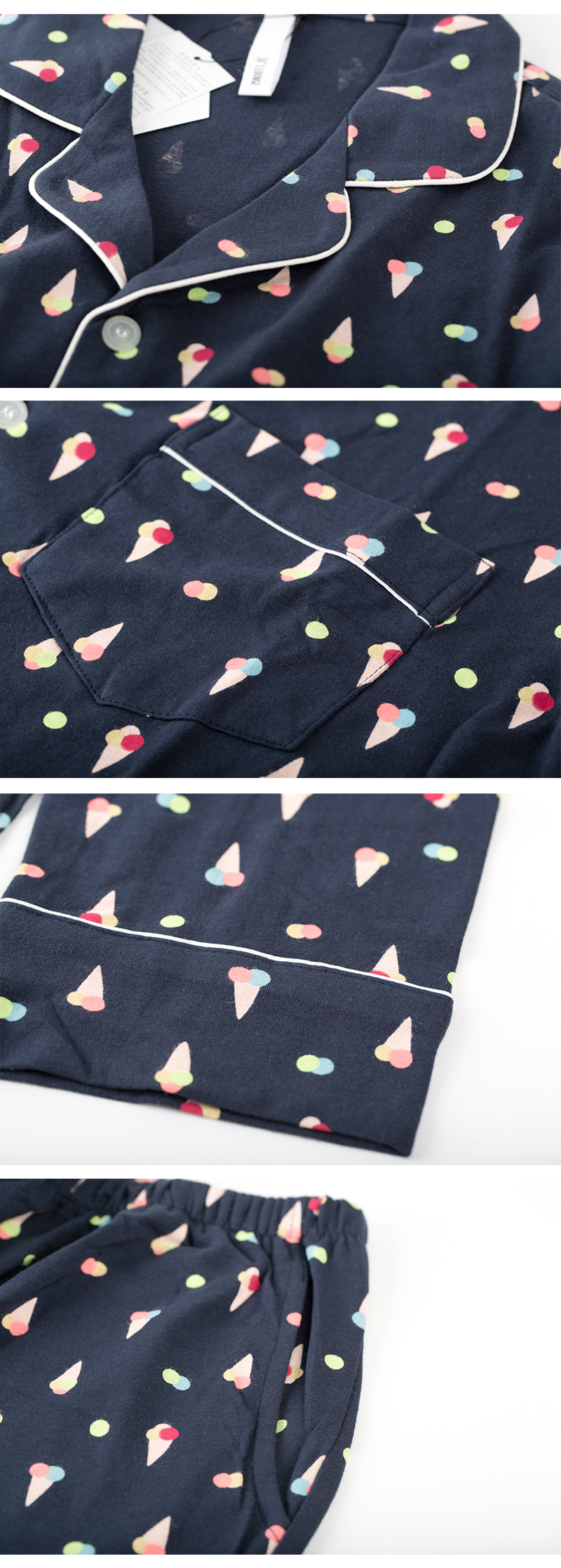 韩国原产JO'S LOUNGE纯棉家居服休闲睡衣套装蛋卷冰淇淋 蓝色