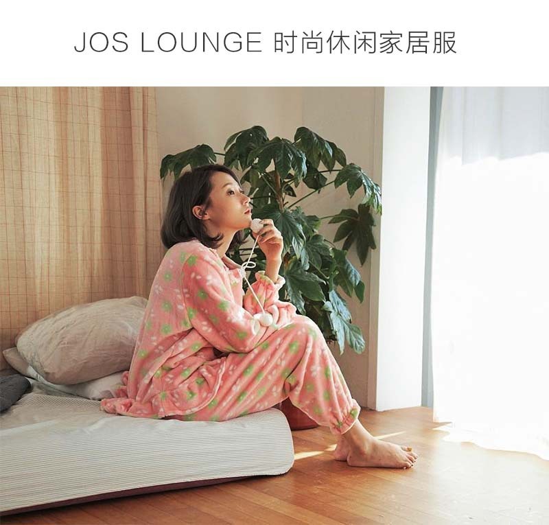 韩国原产JO'S LOUNGE纯棉家居服休闲服睡衣套装彩色叶子 灰色