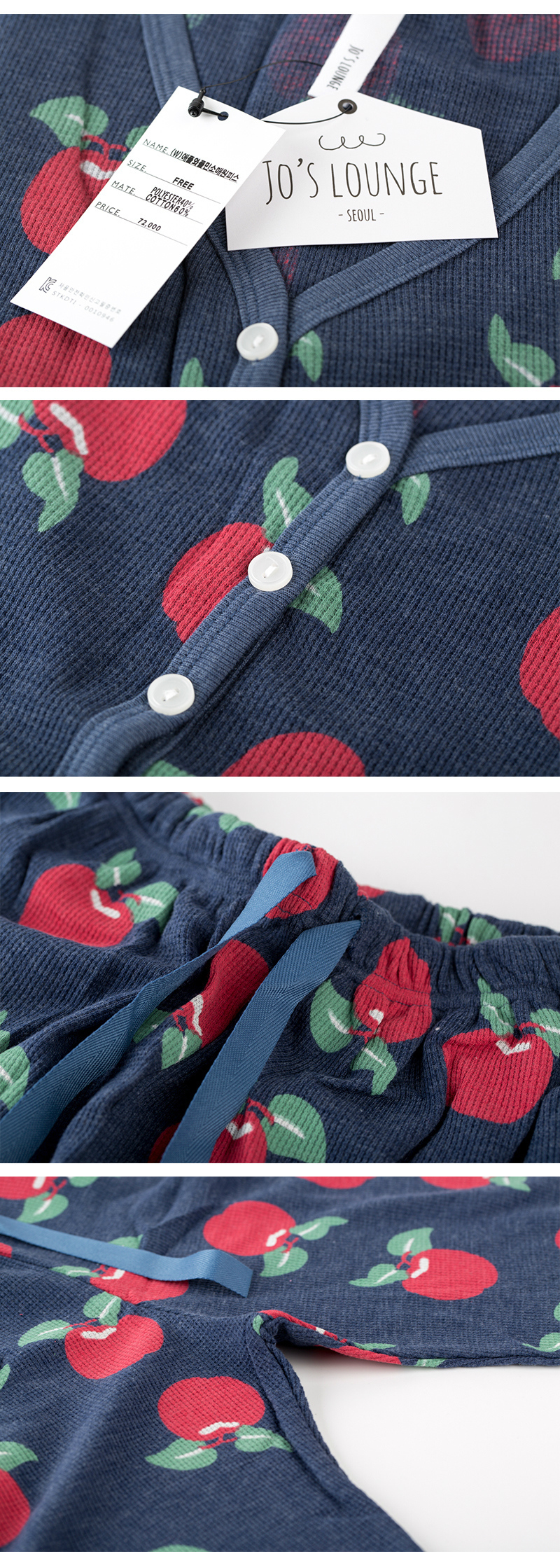 韩国原产JO'S LOUNGE 夏日家居服休闲服睡衣情侣苹果华夫 混色