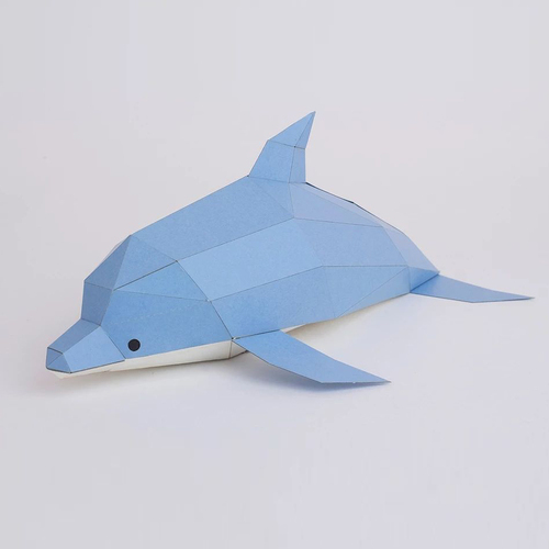 日本原产KAKU KAKU3D立体纸质拼图动物纸模儿童DIY玩具 海豚