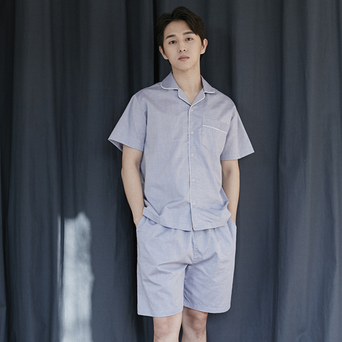 韩国原产JO'S LOUNGE纯棉家居服休闲服睡衣套装纯色 蓝色
