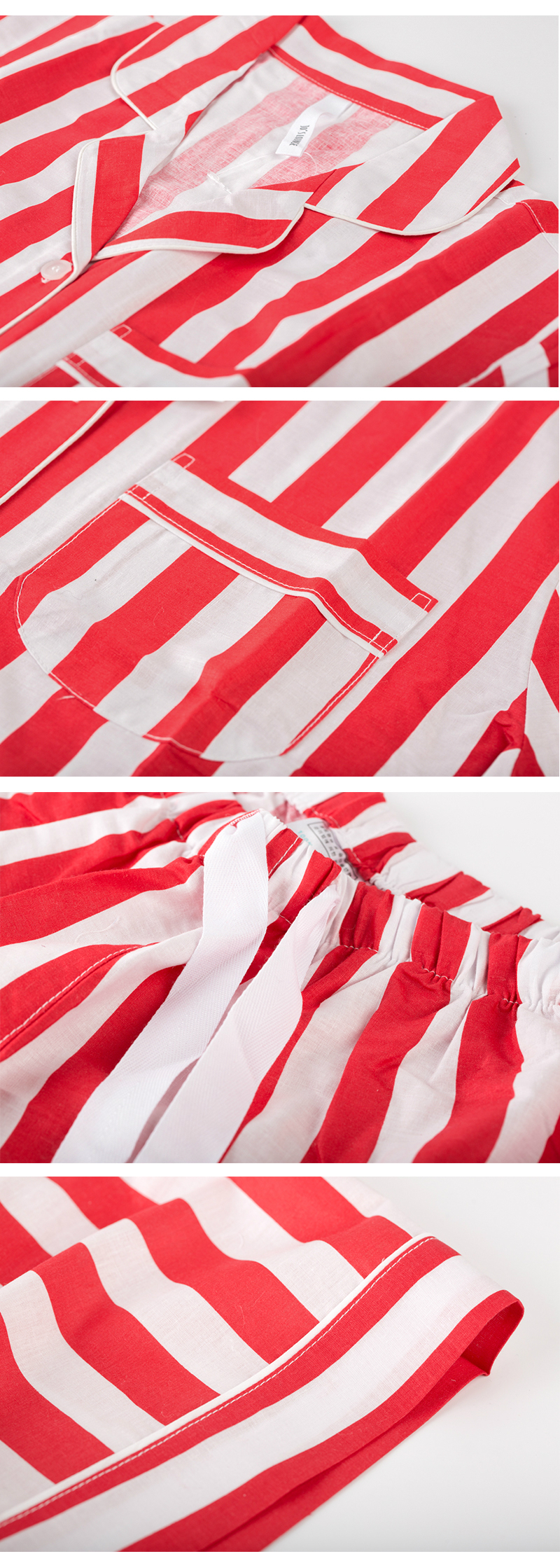 韩国原产JO'S LOUNGE 纯棉家居服休闲服睡衣套装条纹 红色