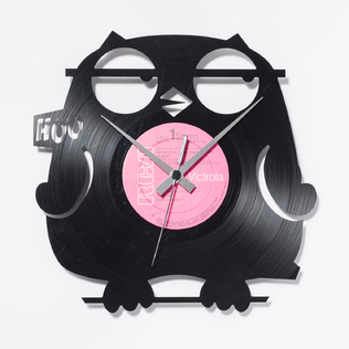 意大利原产DIS C'O'CLOCK猫头鹰黑胶唱片碟挂钟钟表