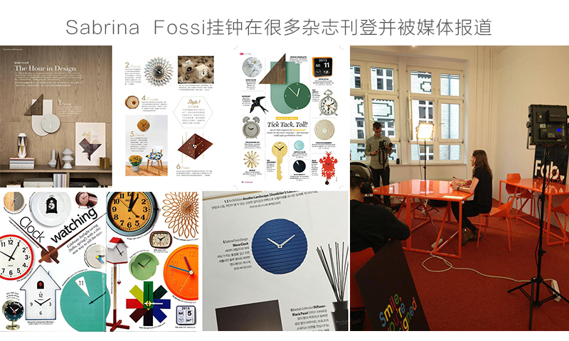 意大利原产SABRINA FOSSI DESIGN客厅陶瓷波纹挂钟钟表 天蓝