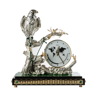 意大利原产GOLD LINE镀金镀银黄铜实木底座老鹰座钟雕塑摆件