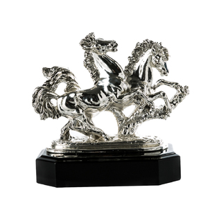 意大利原产GOLD LINE镀金镀银乌木底双骏齐驱雕塑摆件